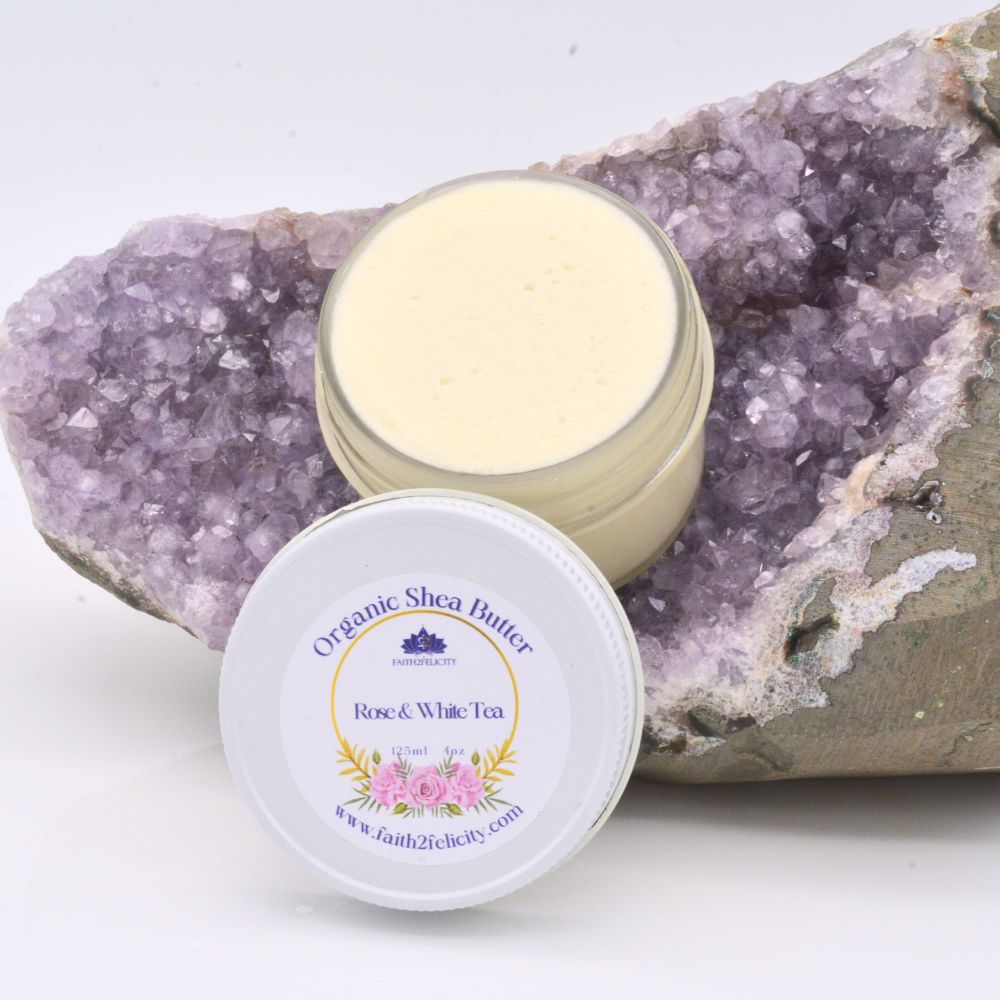 Rose and white tea body butter with organic shea butter Faith2Felicity