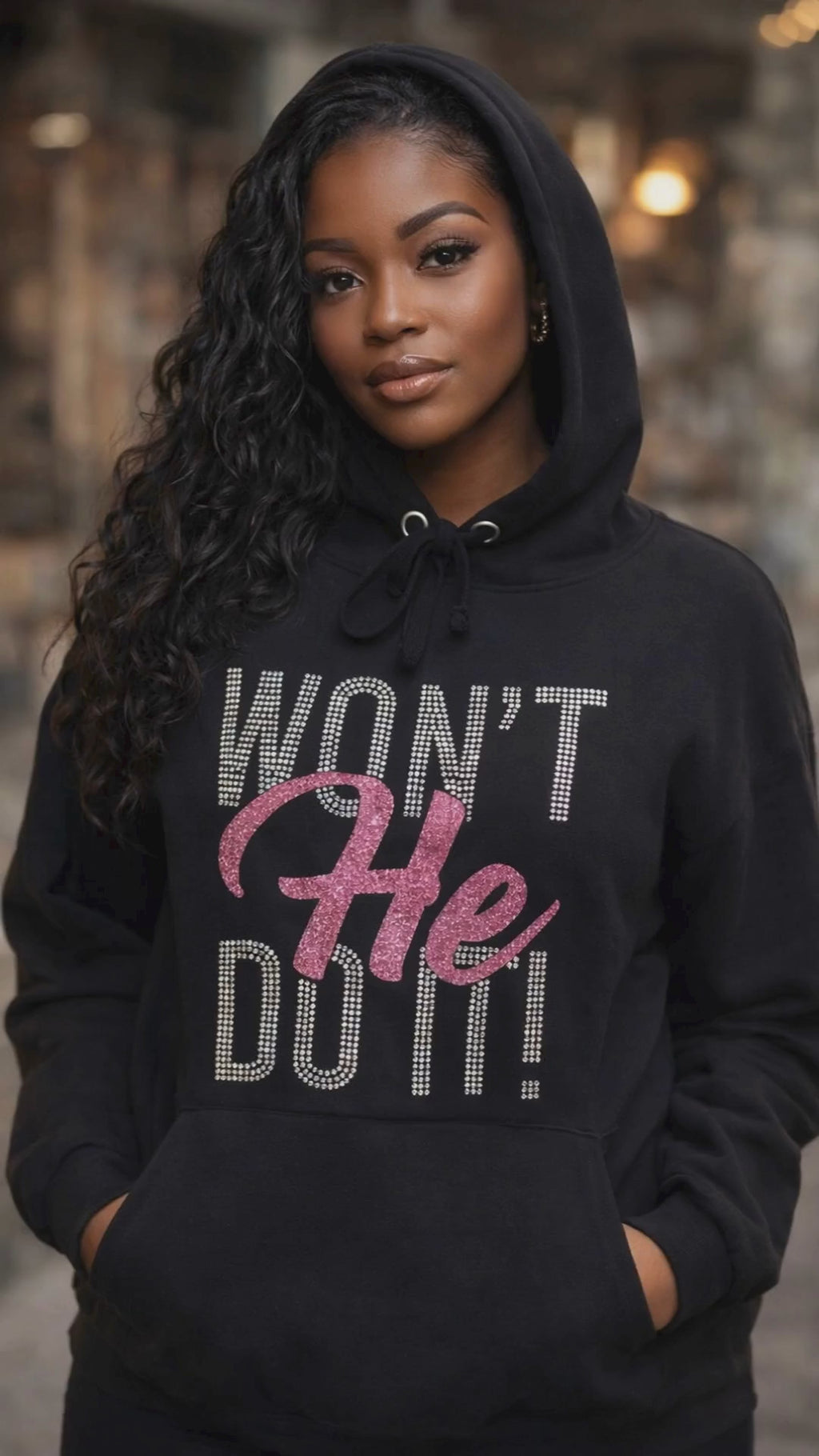 Won’t He Do It Bling Hoodie | Faith2Felicity Statement Hoodie (Pink)